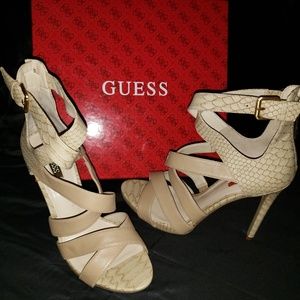 Brand New Guess Nude leather snakeskin heels